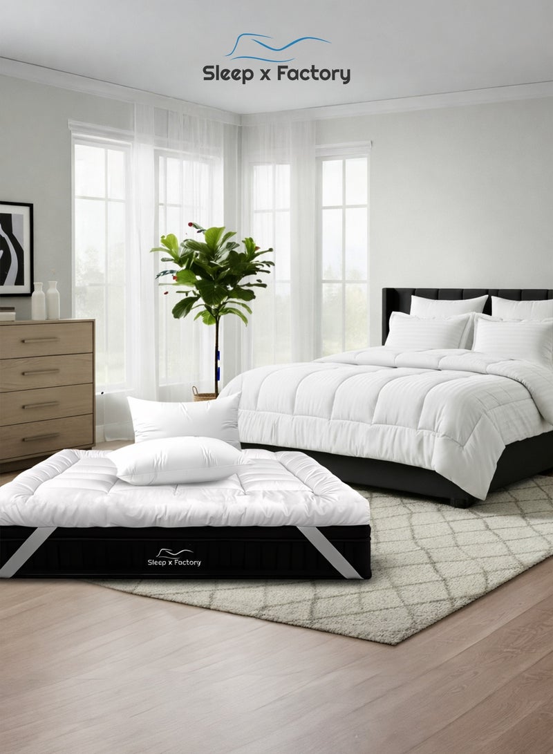 سليب × فاكتوري باقة فندقية فاخرة، لباد مرتبة بارتفاع 14 سم مع طقم لحاف فندقي فاخر بلون أبيض ووسادتين فندقيتين قطنية فاخرة، يناسب سرير مزدوج مقاس 200 × 160 سم - Image 1